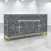 Mother Of Pearl Inlay Scroll-vine Design 2 Drawers & 4 Doors Buffet Table Black
